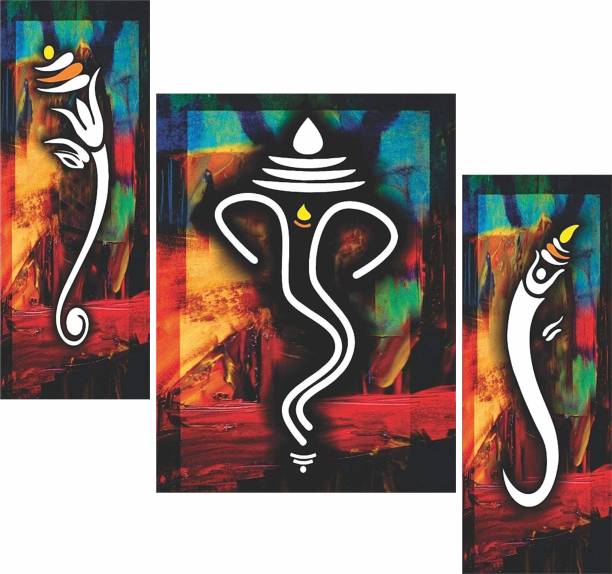 WALLMAX Ganesh Ji Painting UV Textured Set of 3 Digital Reprint 12 inch x 18 inch Painting