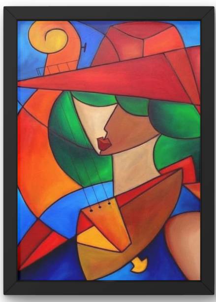 Folded Forever Abstract Cubist Woman Wall Art | Colorful Geometric Portrait Canvas Painting Digital Reprint 13.75 inch x 9.75 inch Painting