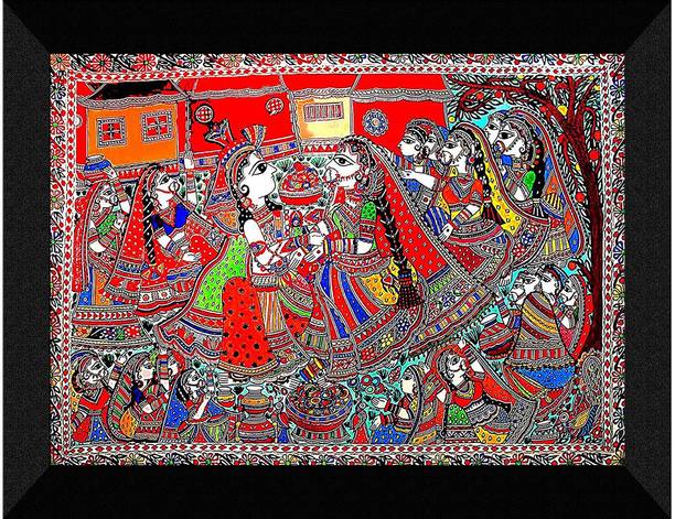 saf 14 cm Traditional Madhubani Art Wall Décor Painting Self Adhesive Sticker