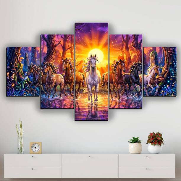 सआईडीएलजी Seven Running Horses Home decor scenery painting for wall डिजिटल रीप्रिंट 18 inch x 30 inch पेंटिंग