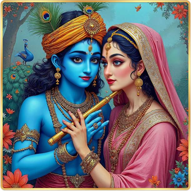 Indianara Beautiful Radha Krishna Painting for Living | Bedroom | Hall | Hotel Digital Reprint 16 inch x 16 inch Painting