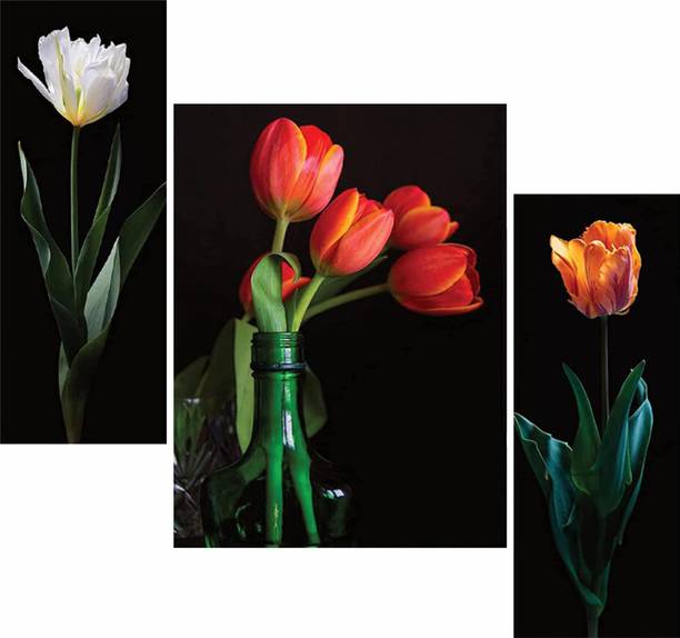 वॉलमैक्स Set of 3 Flower UV Textured Multi Effect डिजिटल रीप्रिंट 12 inch x 18 inch पेंटिंग