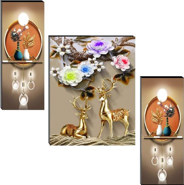 SNDArt Set Of 3 Modern Art Deer Paintings For Wall Digital Reprint 12 inch x 18 inch Painting