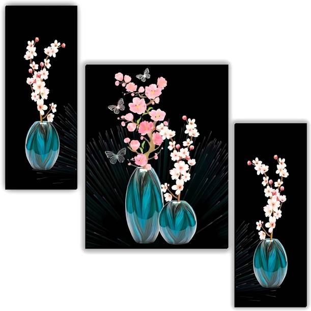 XIDLZ 3 Panel Modern Floral wall painting for wall art Digital Reprint 12 inch x 18 inch Painting