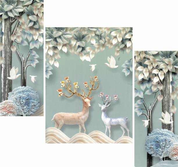 WALLMAX Set of 3 Deer Home Decorative Gift Item Digital Reprint 12 inch x 18 inch Painting