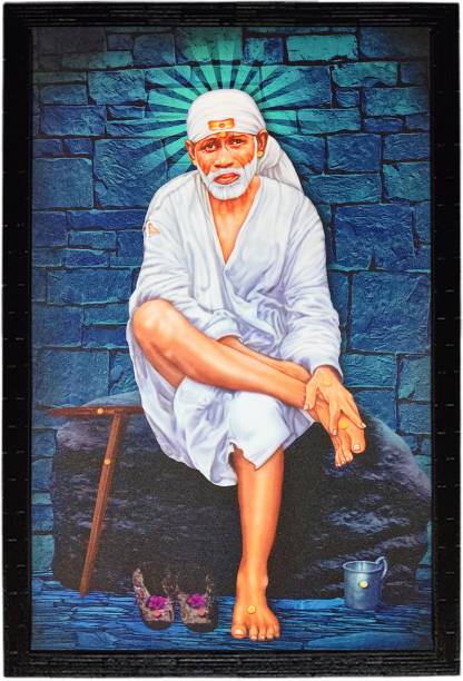 dharam arts shirdi wale Sai Baba's Divine Presence wall paintings with frame Digital Reprint 13 inch x 19 inch Painting