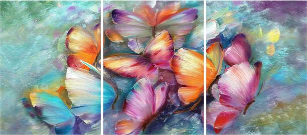 वॉलमैक्स Butterfly painting UV Textured Set of 3 डिजिटल रीप्रिंट 12 inch x 27 inch पेंटिंग