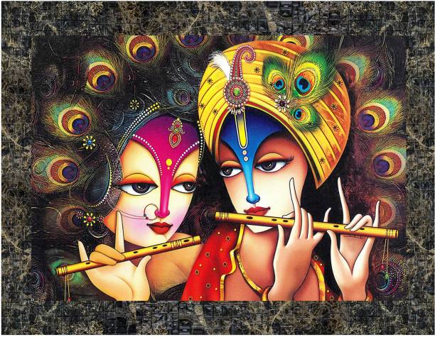 Indianara Radha Krishna Painting (4495MGY) without glass Digital Reprint 33.2 inch x 10.2 inch Painting