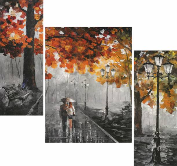 WALLMAX Set of 3 Modern Art Painting UV Textured Multi Effect MDF Framed Digital Reprint 12 inch x 18 inch Painting