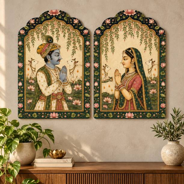saf SAF Mughal Royal Couple Namaste MDF Wall Painting – Set of 2 Digital Reprint 12 inch x 9 inch Painting