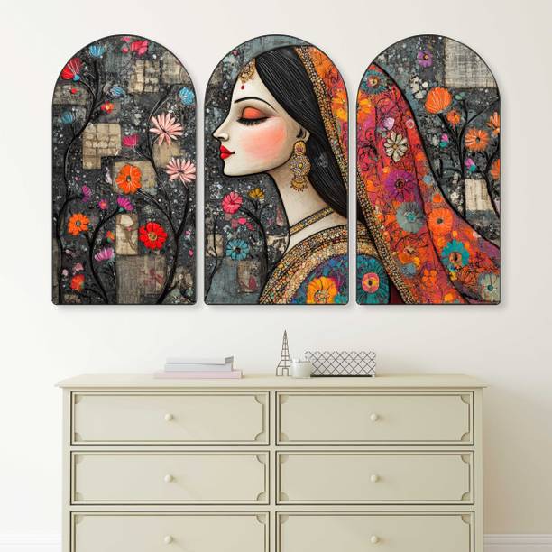 saf Traditional Indian Woman Wall Painting Elegant La...