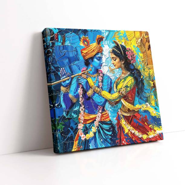 इंडियानारा Radha Krishna Canvas Art Painting for Living | Bedroom | Pooja Room | Hotel कैनवास 20 inch x 20 inch पेंटिंग