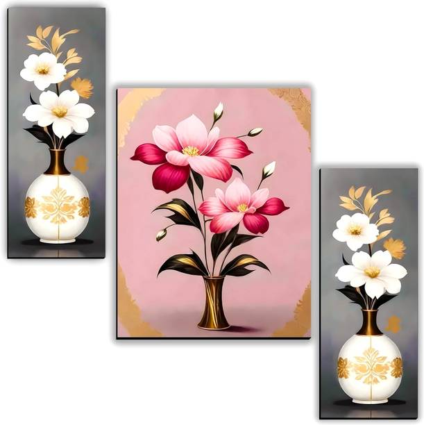 XIDLZ 3 Panel Modern Floral Aesthetic Home decor canvas art Digital Reprint 12 inch x 18 inch Painting