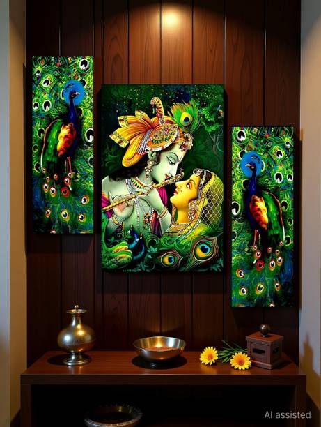 SNDArt (15515)Set Of 3 Uv Textured Radha Krishna Home Décor Digital Reprint 11.9 inch x 18 inch Painting