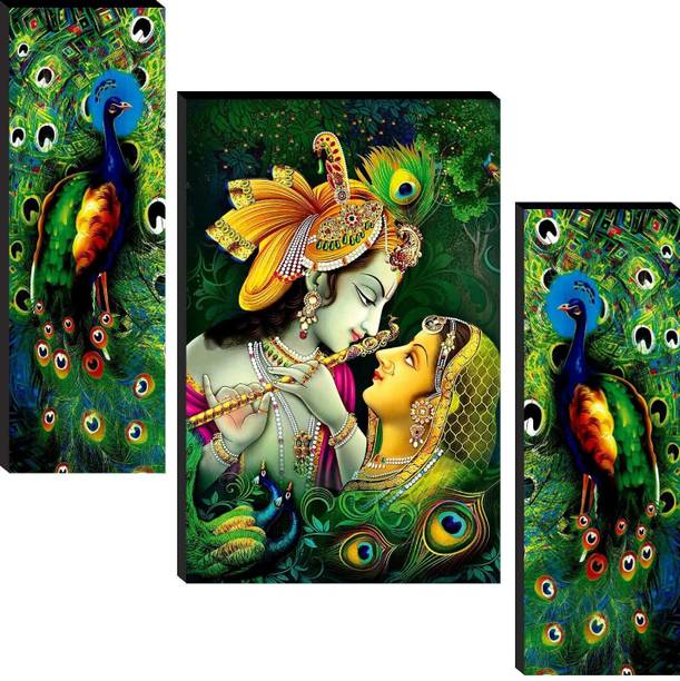 SNDArt (15515)Set Of 3 Uv Textured Radha Krishna Home Décor Digital Reprint 11.9 inch x 18 inch Painting