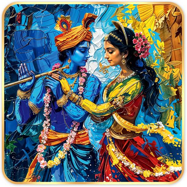 Indianara Beautiful Radha Krishna Painting for Living | Bedroom | Hall | Hotel Digital Reprint 16 inch x 16 inch Painting