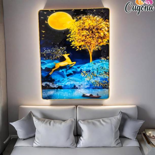 CUGONA 3D Golden Deer photo frame with crystal with golden border big size painting Resin Painting 13 inch x 10 inch Painting