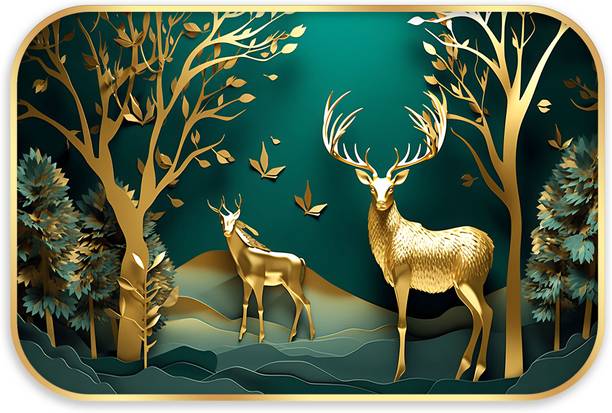 इंडियानारा Elegant Deers Wall Art for Living | Bedroom | Office Room | Hotel डिजिटल रीप्रिंट 12 inch x 18 inch पेंटिंग