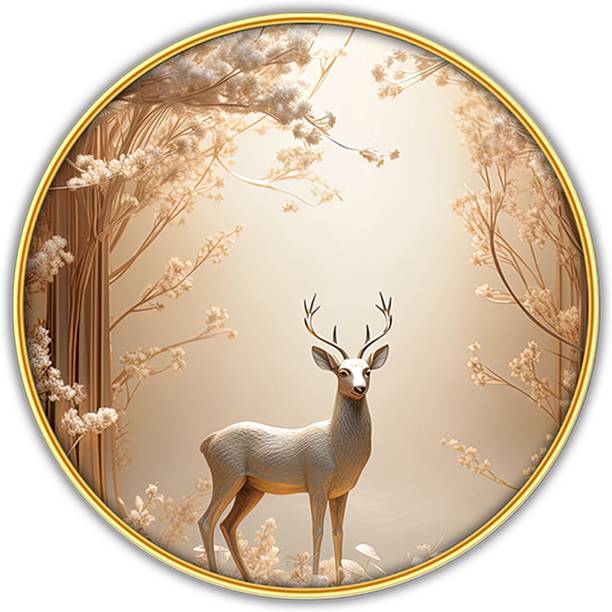 Poster N Frames Scenery Landscape Wall Painting with golden frame Round Wall Art-36408 Digital Reprint 12 inch x 12 inch Painting