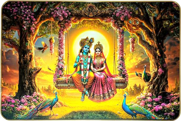 LujoLove Radhe Krishna 3D Crystal Embossed Painting Photo Frame 3D Painting 18.5 inch x 12.5 inch Painting