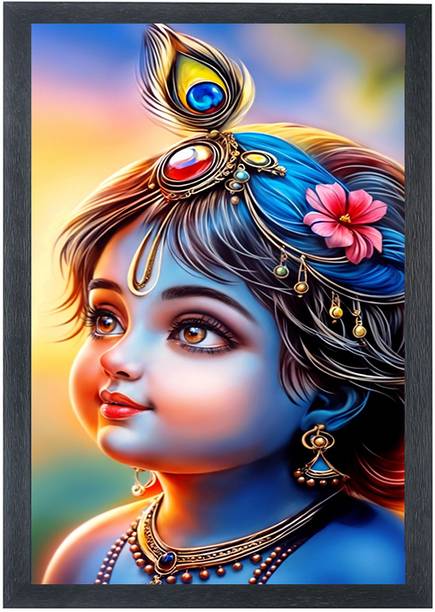 Wavecapture Modern 3D Digital Baby Krishna Photo Frame for Home Decor NA 13 inch x 10 inch Painting