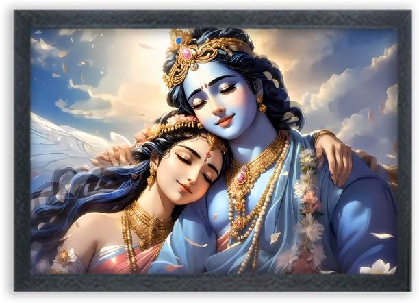 Wavecapture Radha Krishna Divine Love 3D Digital Art Photo Frame for Home Decor NA 13 inch x 10 inch Painting