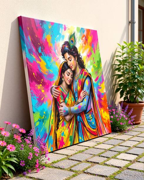 इंडियानारा Radha Krishna Canvas Art for Living | Bedroom | Pooja Room | Hotel डिजिटल रीप्रिंट 22 inch x 22 inch पेंटिंग