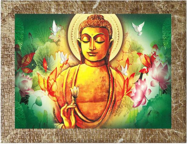 Indianara Gautam Buddha Painting (4476MBR) without glass Digital Reprint 10.2 inch x 13 inch Painting