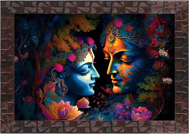 इंडियानारा Radha Krishna Without Glass Framed Art Print for Room Decor डिजिटल रीप्रिंट 14 inch x 20 inch पेंटिंग