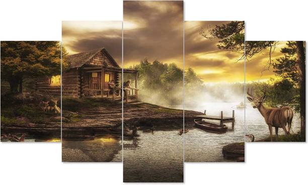 Taraworld "Wild Elegance: Set of Five Framed Wall Paintings - Deer Digital Reprint 30 inch x 17 INCH Painting