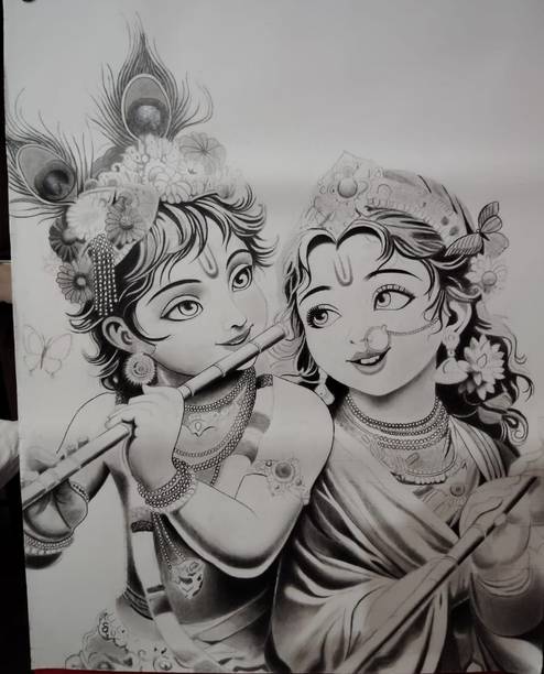 Akaar AKAAR Radhakrishna Sketch, pencil Sketch(Orignal) Pencil 9 inch x 12 inch Painting