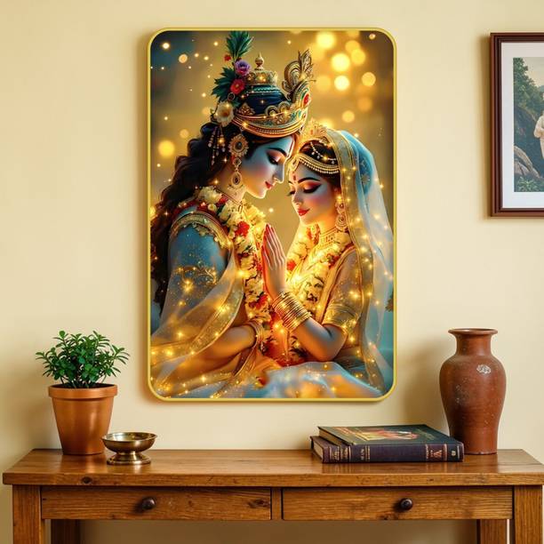 ArtMantra ArtMantra MG-114 radha krishna wall painting with golden frame Digital Reprint 18 inch x 12 inch Painting