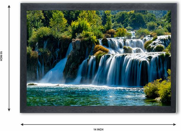 Devgift Waterfall in the Forest Wall Mounted Photo Frame Painting | Nature Scenery frame Digital Reprint 10 inch x 14 inch Painting