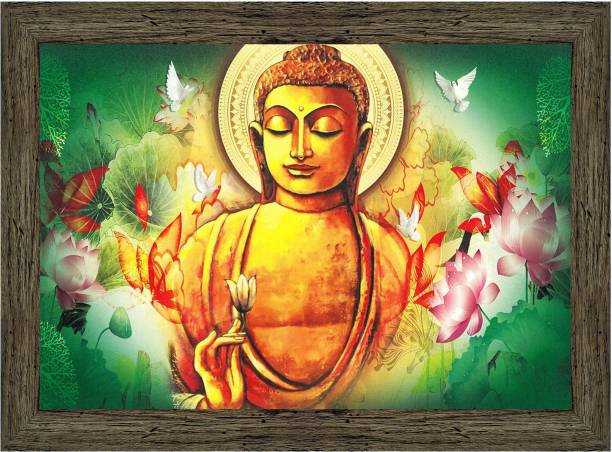 Indianara Gautam Buddha Painting (4476EBY) without glass Digital Reprint 10.2 inch x 13 inch Painting