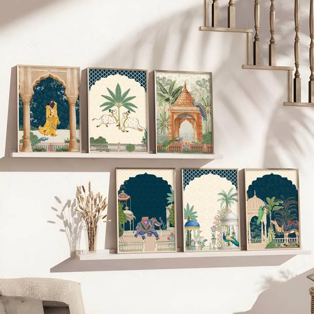 Artifly Pichwai Paintings for Living Room and wall decor Set of 6 Framed pichwai12 Digital Reprint 13 inch x 10 inch Painting