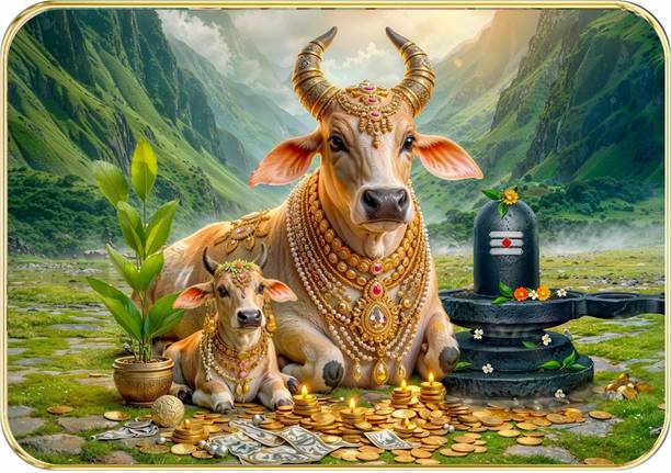 SHIV COLLECTION Cow Pichwai Sparkle Lamination Finished Surface Crystal Painting Resin Painting 12 inch x 18 inch Painting