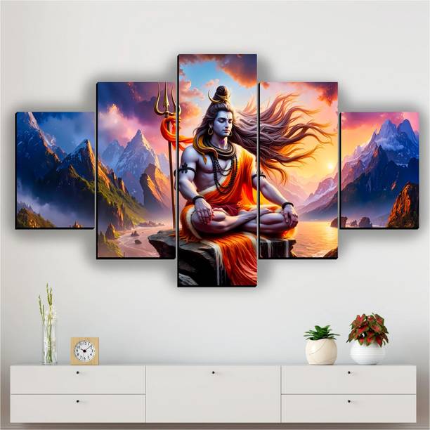 XIDLZ Shiv Ji painting for bedroom 5 panel canvas wall decoration Digital Reprint 18 inch x 30 inch Painting