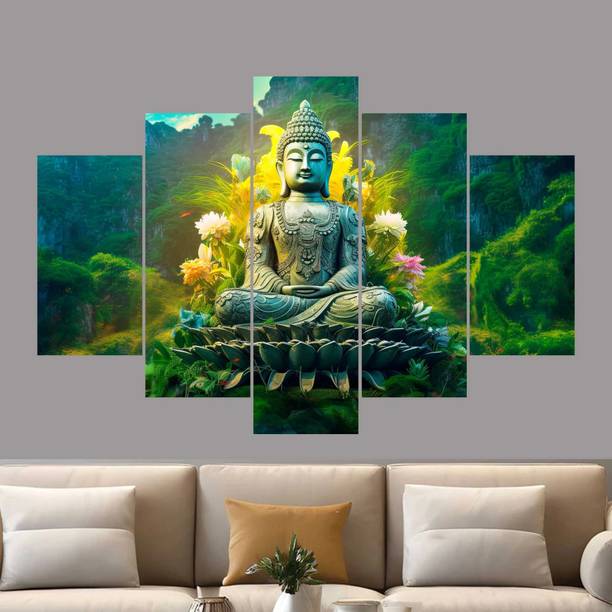 Craftzo Lord Buddha Self Adhesive Wooden Panel Frame Wall Decor/ Wall Painting/ Digital Reprint 17 inch x 26 inch Painting