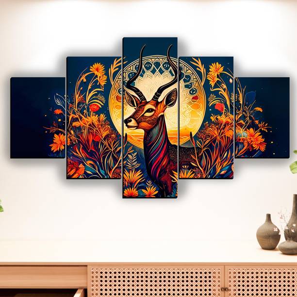 XIDLZ 5 Panel Cute Aesthetic Deer Home decor scenery painting canvas for wall Digital Reprint 18 inch x 30 inch Painting