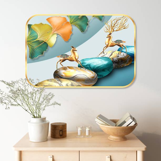 saf Modern Art Crystal Embedded High Gloss Surface with Golden Frame Digital Reprint 18 inch x 12 inch Painting