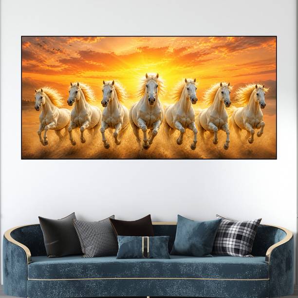 WALLCRY WALLCRY Vastu 7 horses Canvas Painting with Floating Frame for Home Décor Digital Reprint 24 inch x 48 inch Painting
