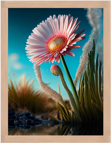 WALL PROFILE Wall Profile "Pink and White Daisy Reflected in Water 3D Painting 11 inch x 14 inch Painting