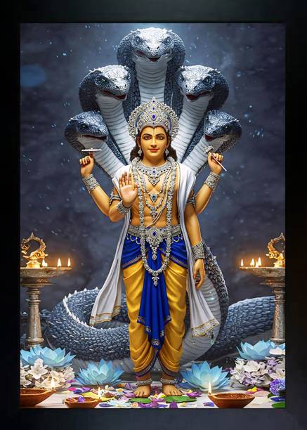 A V TRADERS Lord Vishnu Ji Photo Frame Wall Decor Picture with Frame for Home 3D Painting 14 inch x 10 inch Painting