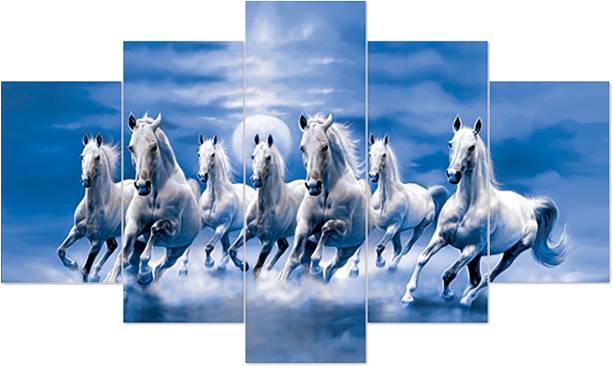 Taraworld Vastu Seven Running Horses Lucky Digital Reprint 17 inch x 30 inch Painting Digital Reprint 17 inch x 30 inch Painting