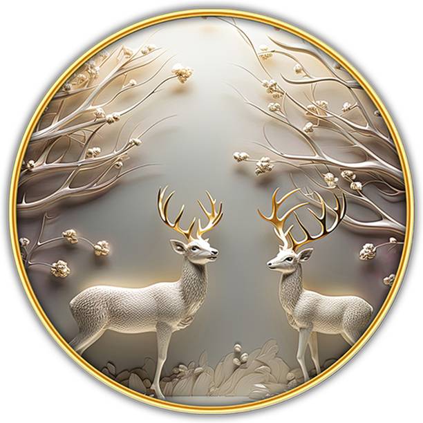 Poster N Frames Scenery Landscape Wall Painting with golden frame Round Wall Art-36405 Digital Reprint 12 inch x 12 inch Painting