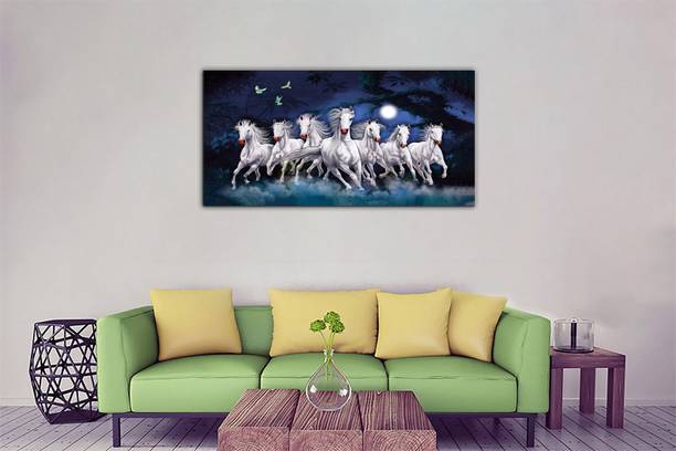 Aadee craft 7 horse blue background Wall Art Canvas Pri...