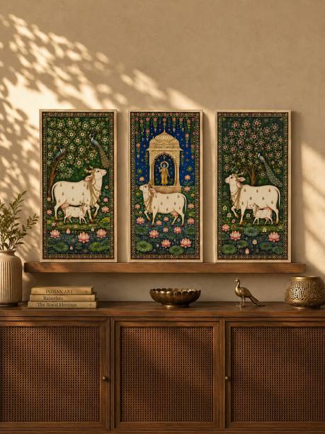kishucollection Premium canvas Cow design wall frame Digital Reprint 19 inch x 10 inch Painting