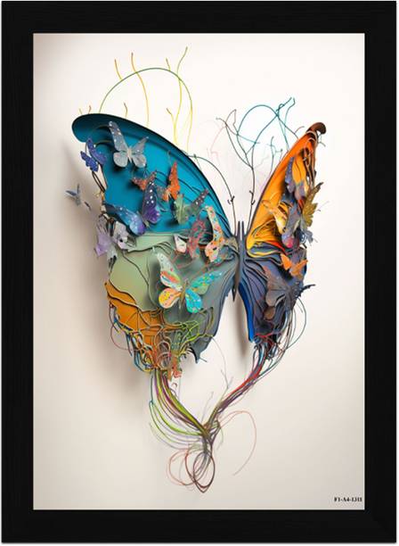FRIZZY ARTS Metamorphosis Symphony – 3D Butterfly Bloom Digital Reprint 20 inch x 14 inch Painting