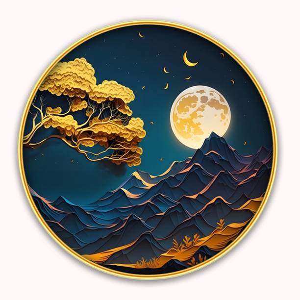 Dharvika Innovations 3d Modern art Painting Golden Slim Photo Frame with Sparkle Coated Lamination Digital Reprint 12 inch x 12 inch Painting