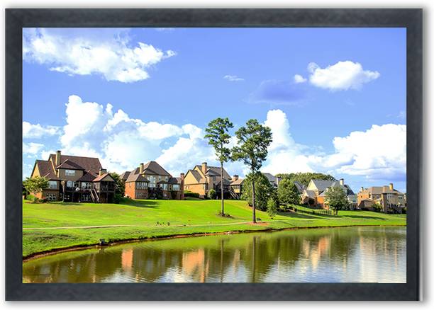 Devgift Beautiful House Scenery Photo Frame Wall Decor | Framed HD Landscape Painting Digital Reprint 10 inch x 14 inch Painting